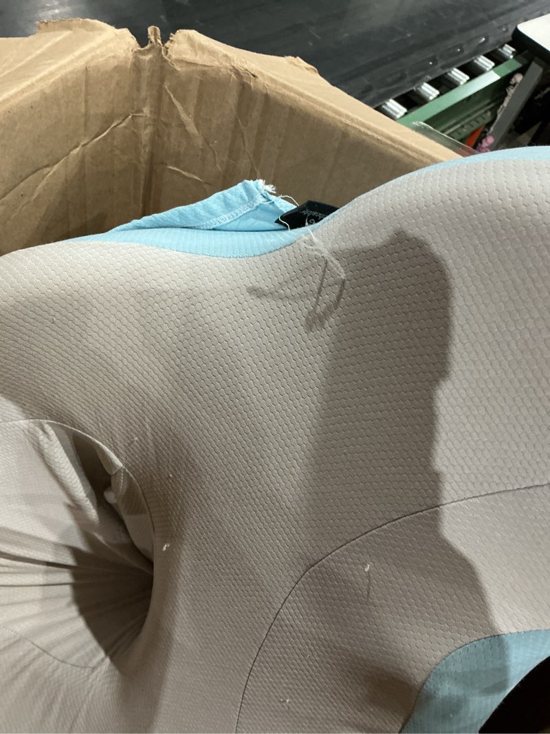 Condition photo showing As Is for reading pillow, lap desk, laptop lap desk, laptop stand for bed, arm rest pillow, memory foam gaming pillow for reading, working, gaming in bed couch floor (blue-grey)