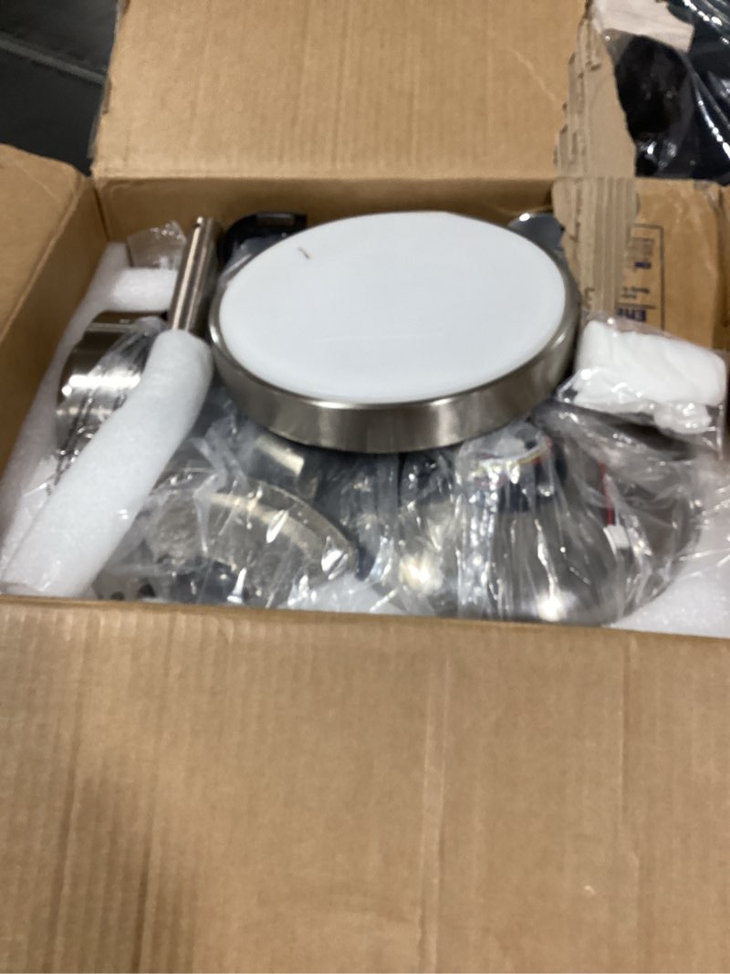 Condition photo showing As Is for ceiling fan with light, 42" modern low profile ceiling fan with light, dc reversible motor, smart app & remote control, whisper quiet, dimmable led for bedroom/living room nickel 42 inches