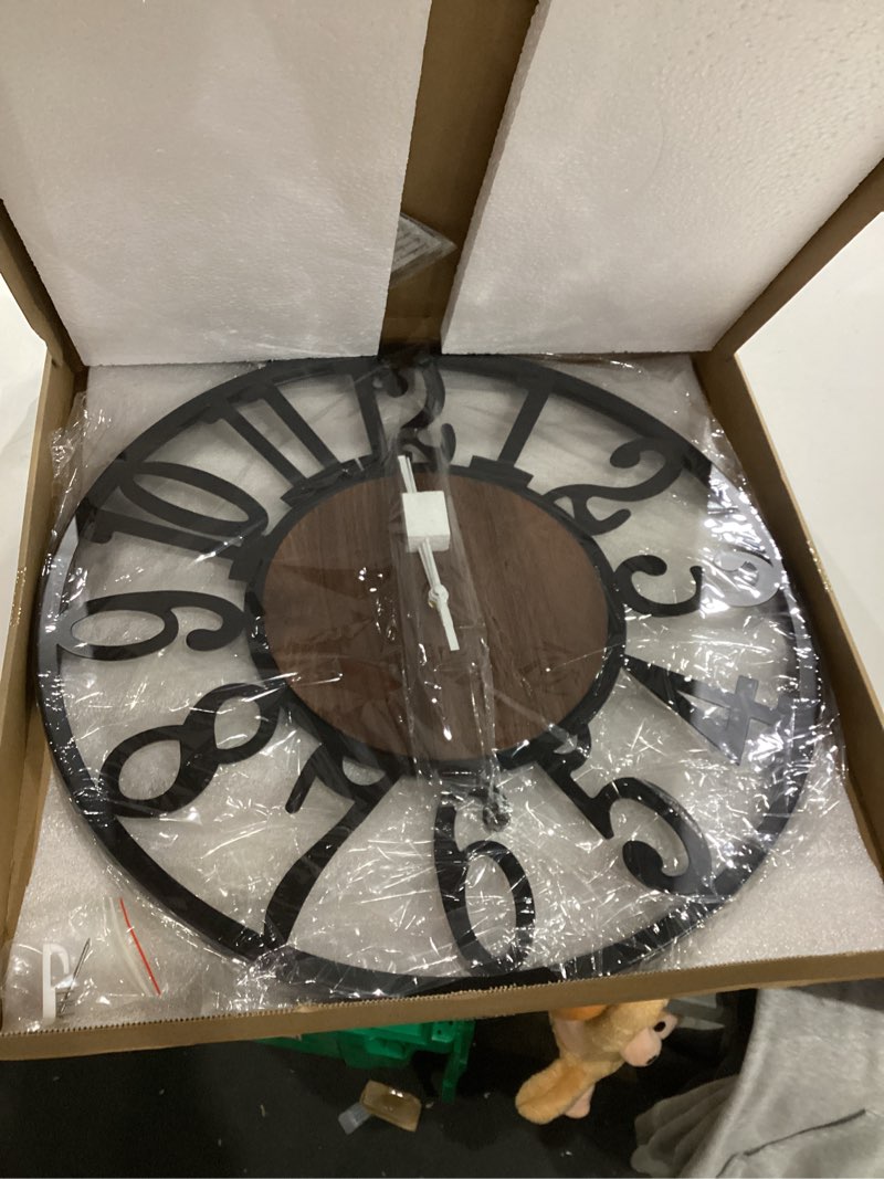 Condition photo showing New/Like New for large wall clock for living room decor, 20 inch non ticking silent, battery operated modern vintage oversized wall clock for bedroom kitchen 20inch dark brown - arabic numbers