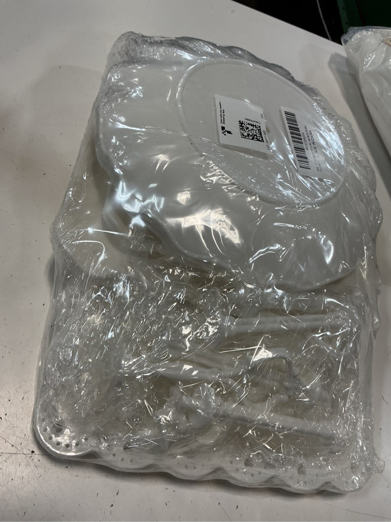 Condition photo showing New/Like New for 10 pack cake stand set with 3 x two-tier and 3 x three-tier cupcake stands, plastic dessert table stand set 3 tired cookie tray and 4 pcs dessert trays off white