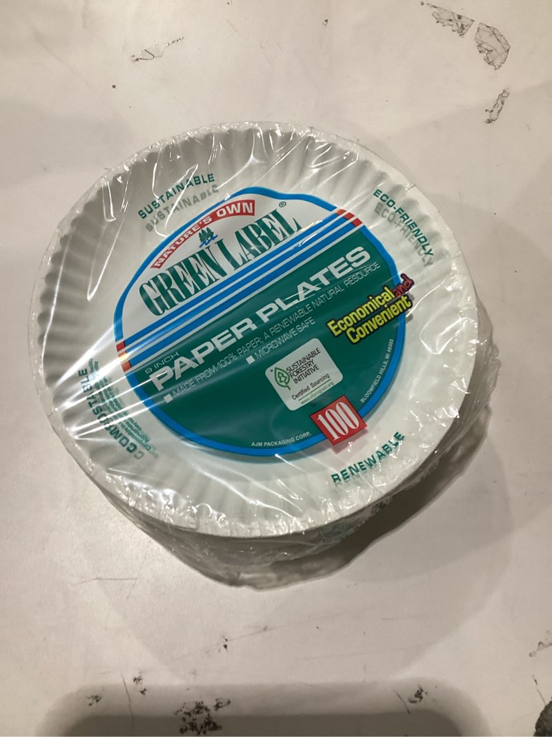 Condition photo showing New/Like New for Nature s Own Green Label Paper Plates     White  100 Ct