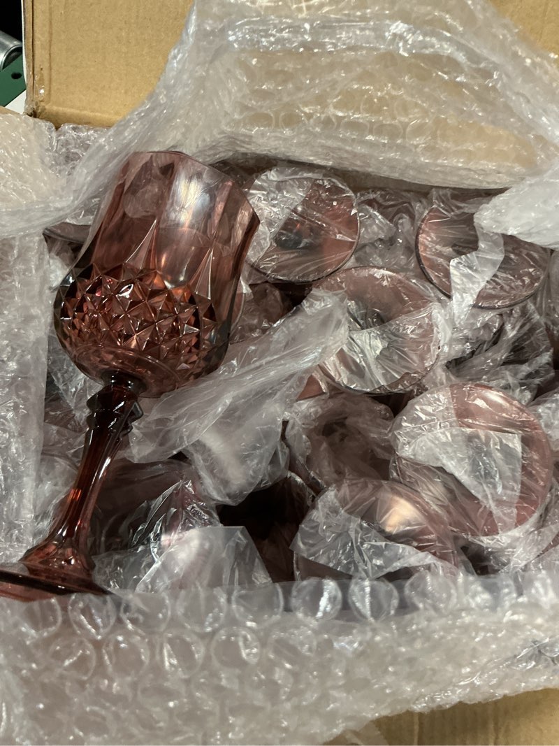 Condition photo showing New/Like New for ciaell 24pcs burgundy plastic wine glasses - 7 oz plastic goblets for party - burgundy vintage drinking glasses - disposable water goblets set for wedding, bar, wine, beer, juice