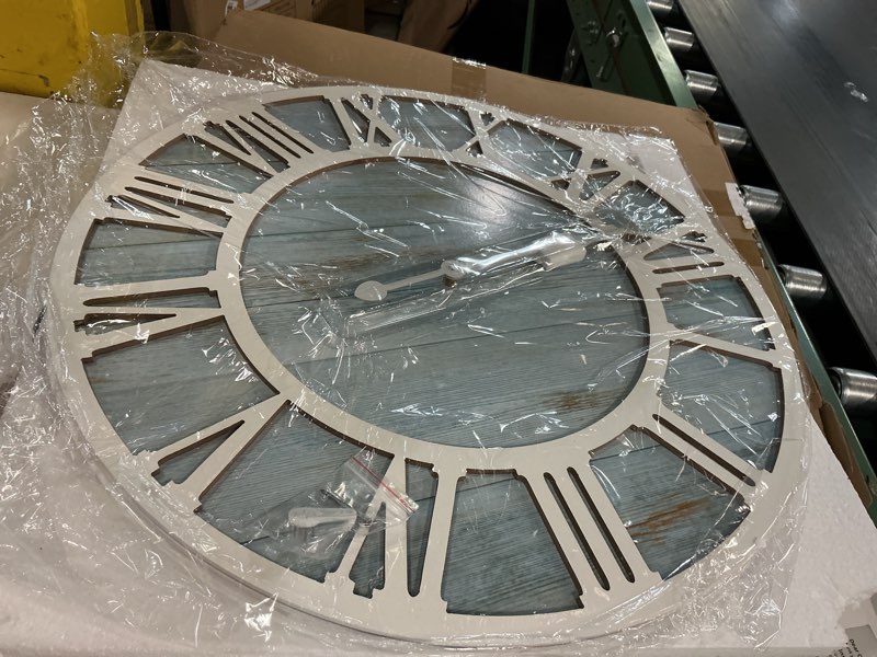 Condition photo showing New/Like New for 1st owned Wall Clocks for Living Room Decor,24" Vintage,Round Silent Non Ticking,Black Metal,Modern Wood Clocks for Home Bedroom,Kitchen,Garden,Office,Cafe,Modern Wall Decoration -Roman Numerals Blue 24 Inch