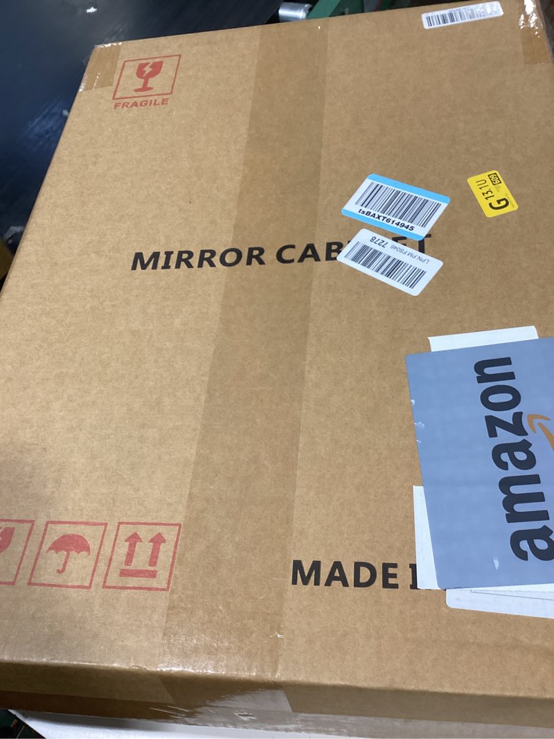Condition photo showing Good Condition for plastic bathroom medicine mirror cabinet 16 x 22 inch, surface and recessed mount, beveled edge mirror white 16x22 inch beveled edge mirror