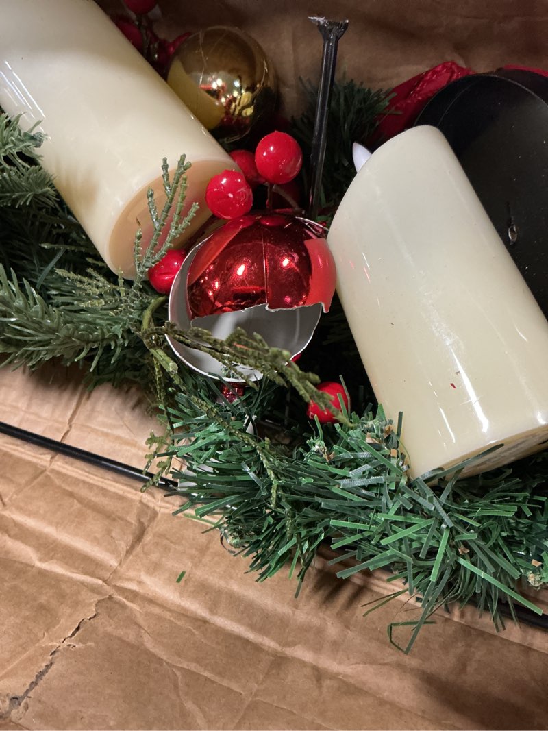 Condition photo showing As Is for Funnymoom Christmas Tabletop Centerpiece 30 Inch Christmas Poinsettia Candle Holder with 5 Candle Ar