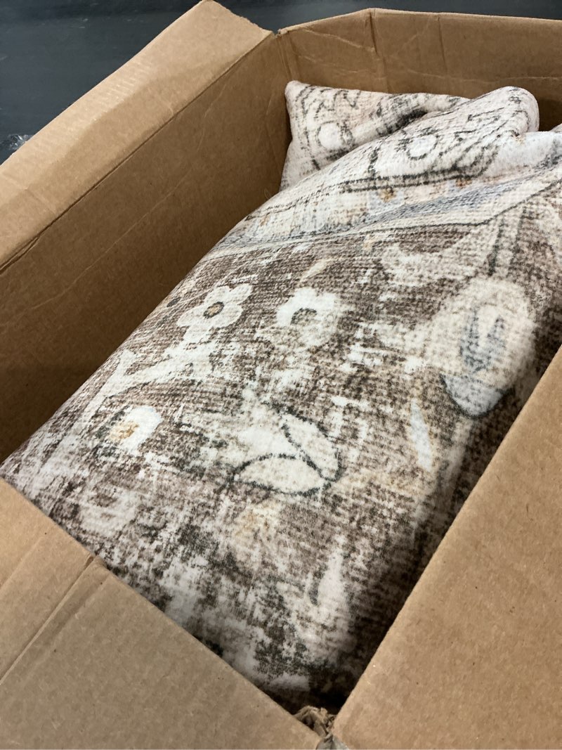 Condition photo showing Good Condition for tortania 10' round area rug living room rugs - washable boho rug vintage oriental distressed farmhouse large thin indoor carpet for bedroom under dining table home office - brown blue 10' (round) brown blue