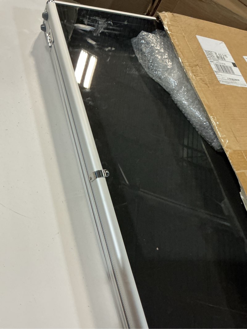 Condition photo showing As Is for 34 in x 22 in silver card show display case large aluminum, trading card display case suitable for sports card/tcg/jewelry collection, 1-year coverage silver 34"x22"