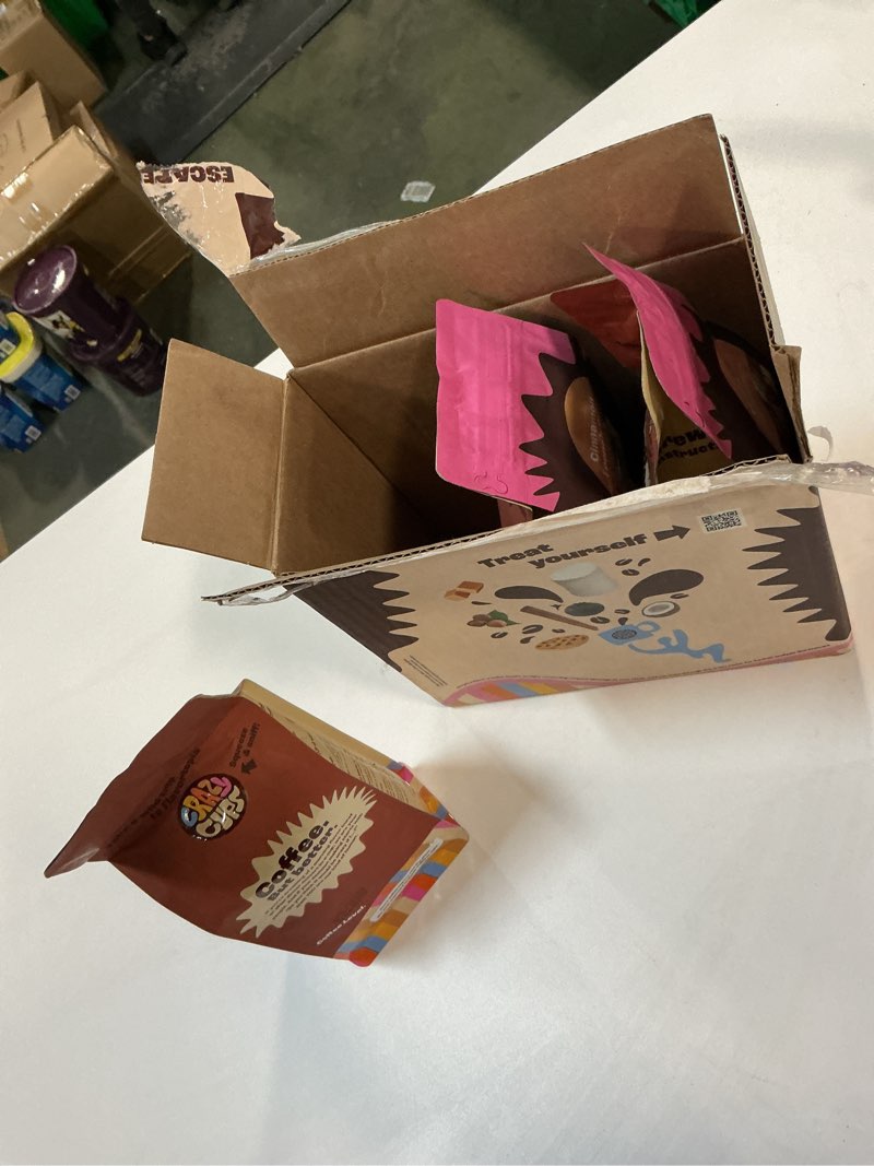 Condition photo showing New/Like New for BBD: Oct 2025- Crazy Cups Flavored Ground Coffee Variety Pack, Includes Cinnamon French Toast, Caramel Vanilla, Pumpkin Caramel Spice, in 10 oz Bags, For Brewing Flavored Hot or Iced Coffee, Variety 3 Pack