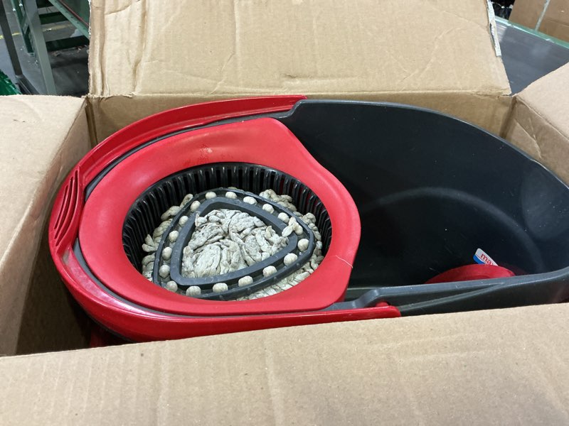 Condition photo showing As Is for o-cedar easywring microfiber spin mop, bucket floor cleaning system, red, gray, standard easywring spin mop & bucket