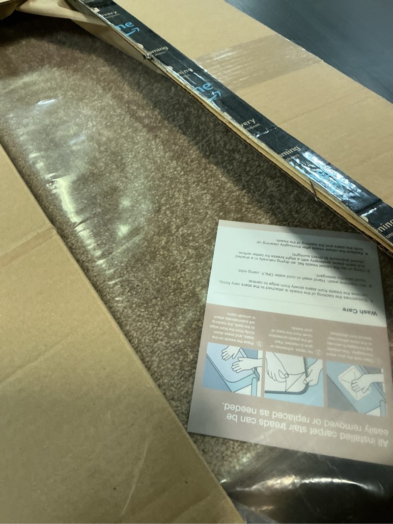 Condition photo showing New/Like New for pure era bullnose carpet stair treads set tape free non-slip indoor stair protectors pet friendly rugs covers soft skid resistant washable reusable 9.5" x 30"(14 pieces, camel brown) camel brown 14 pieces with bullnose