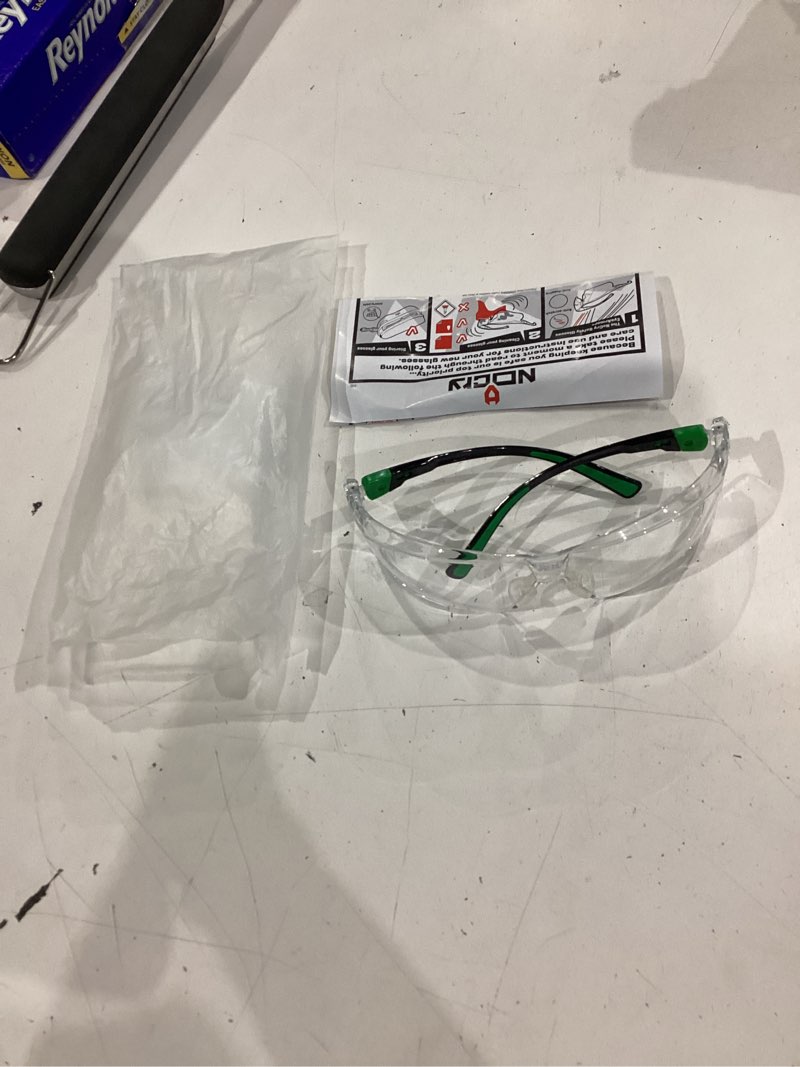 Condition photo showing Good Condition for nocry clear safety glasses for men and women with anti-fog and scratch resistant wrap around lenses, adjustable temples and nose pads — ansi z87 certified protective eyewear with 100% uv shielding black & green 1