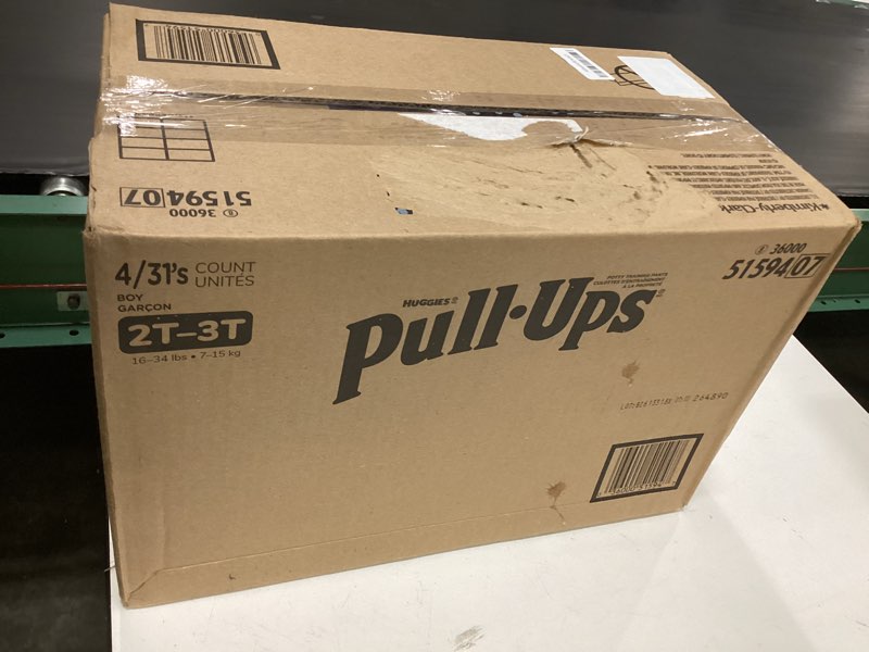 Condition photo showing New/Like New for pull-ups boys' potty training pants, size 2t-3t training underwear (16-34 lbs), 124 count (4 packs of 31), packaging may vary 2t-3t 124