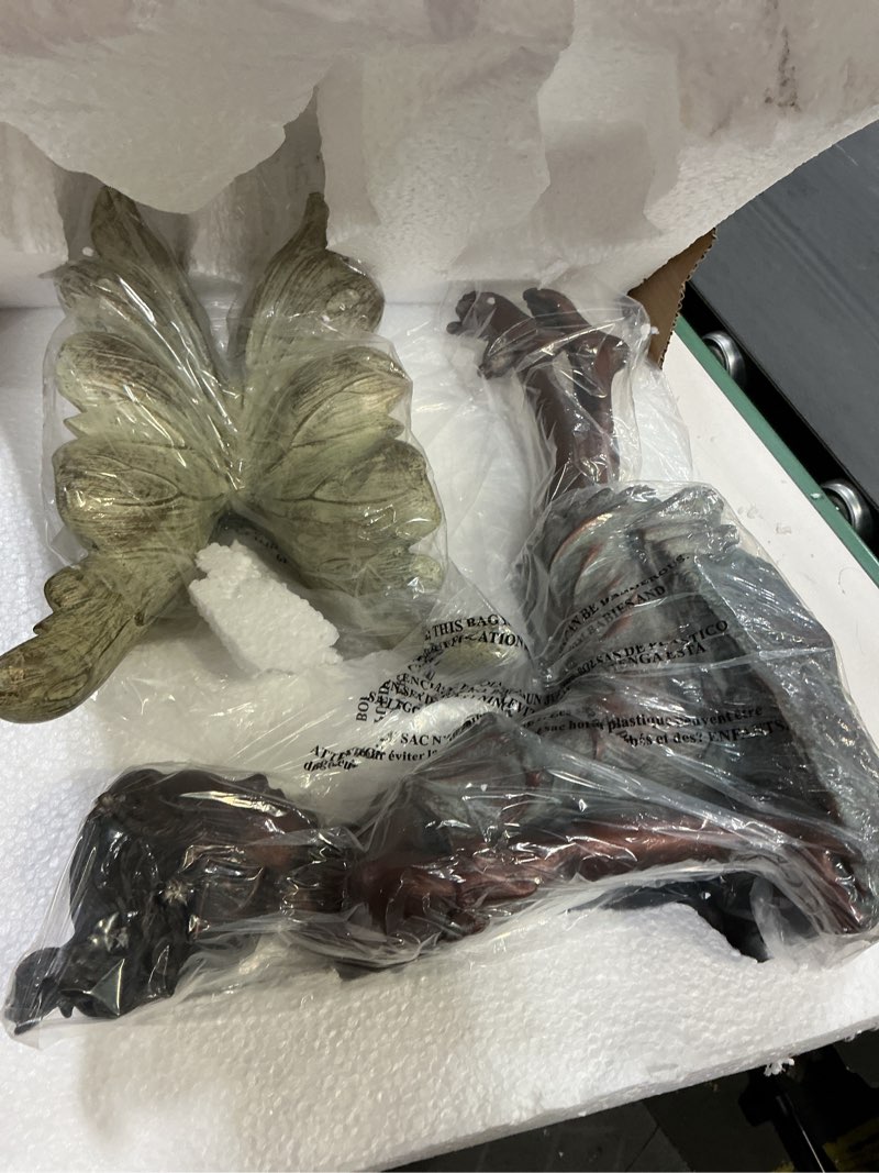 Condition photo showing Good Condition for Napco Fairy with Bird Bronze Tone 12.5 x 18 Inch Resin Stone Outdoor Garden Statue