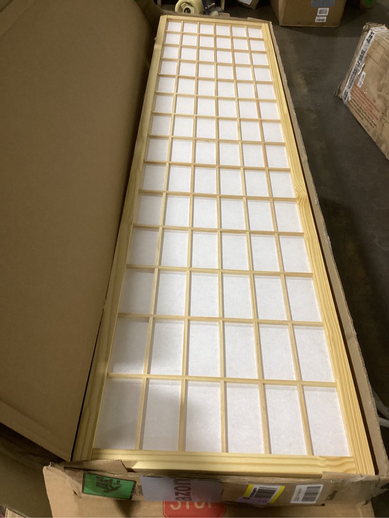 Condition photo showing Good Condition for Roundhill Furniture Oriental Shoji 4 Panel Screen Room Divider, Natual