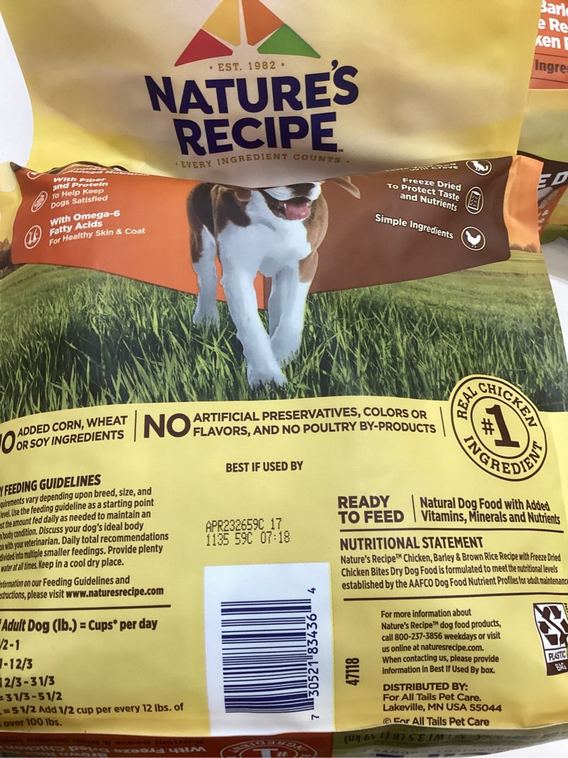 Condition photo showing Good Condition for nature’s recipe chicken, barley & brown rice recipe dry dog food with freeze dried chicken bites  bag chicken, barley & brown rice pound (pack of 1
