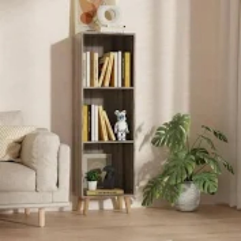 lkeiyay wooden 3 cube open bookcase,3 tier mid-century bookshelf with legs, modern storage display c