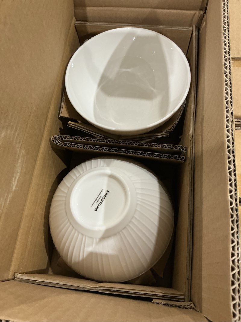 Condition photo showing Good Condition for kingstone bone china dinnerware set, 24-piece white lightweight porcelain with textured design service for 8, plates, bowls, for family dining, restaurants, gifting?microwave and dishwasher safe