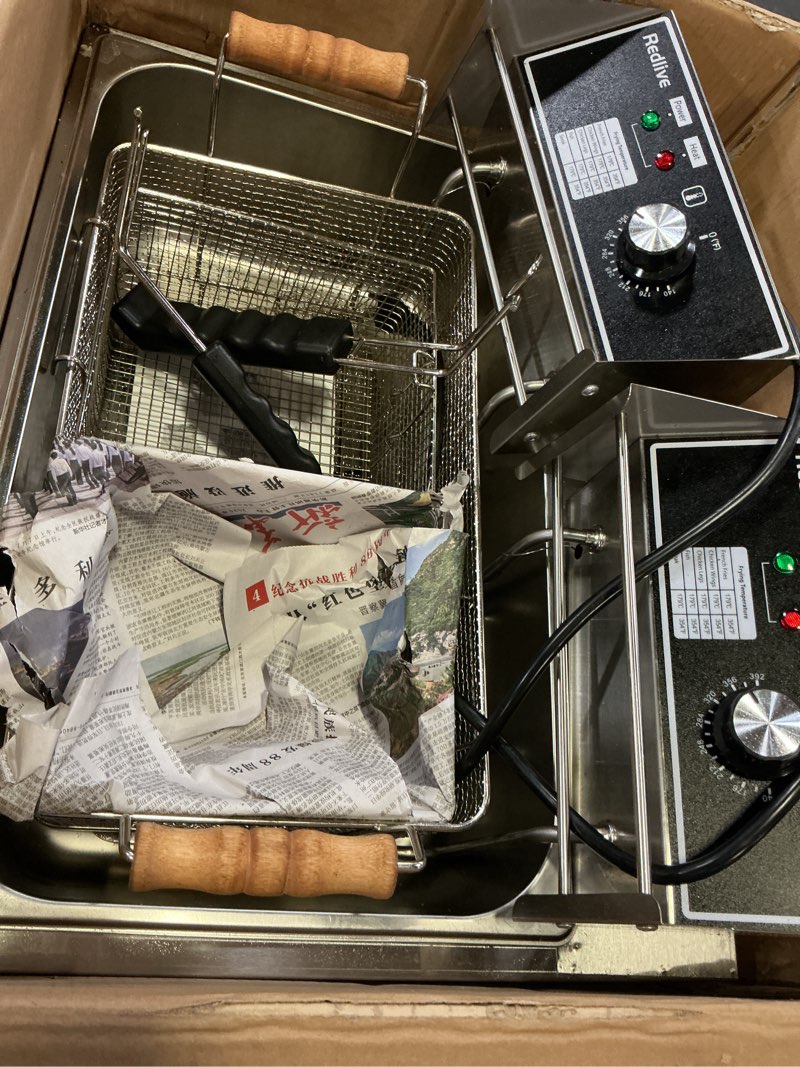 Condition photo showing As Is for electric deep fryer 22.6l/24qt stainless steel large capacity commercial fryer with basket, 3400w 110v countertop deep fryer for home kitchen and restaurant use withtemperature control 83