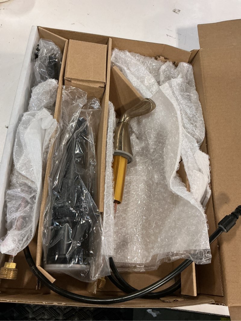 Condition photo showing As Is for delta arvo brushed gold bathroom faucet with sprayer, 8 inch 3 hole widespread bathroom sink faucet 