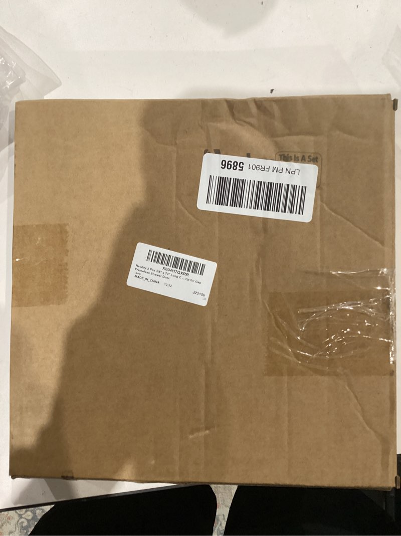 Condition photo showing As Is for 2 Pcs 3/8'' x 73'' Long Clear Vinyl L-Type Seal Strip with Pre-Applied Self Adhesive Threshold Water Dam Barrier Bathroom Glass Shower Door Seal Strip for Gap Frameless Shower Door