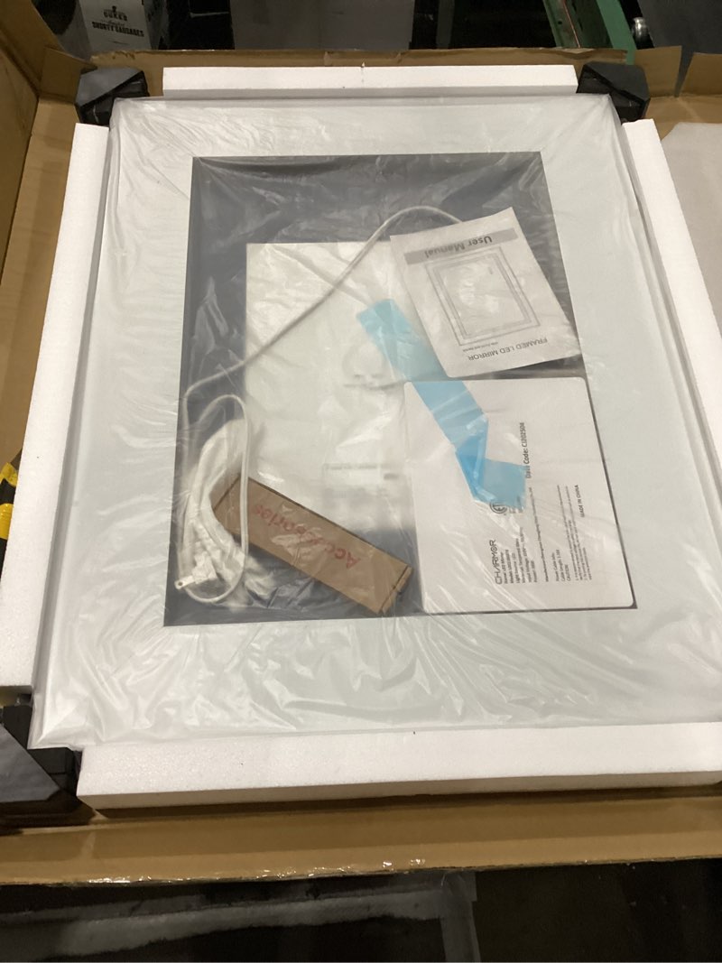 Condition photo showing New/Like New for 24x30 Framed LED Lighted Bathroom Mirror, Dimmable Vanity Mirror with Lights, Backlit and Front Lighted Mirror for Wall, Anti-Fog, Memory (Horizontal/Vertical) 30"L x 24"W Led Bathroom Mirror With Black Frame