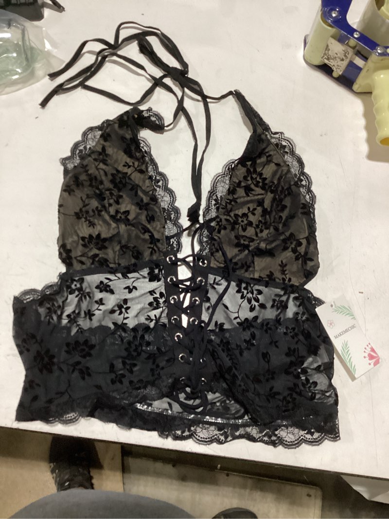 Condition photo showing Good Condition for wdirara women's plus size lace up clubwear halter cami tops | solid slim fit, going out, sexy crop tank, tie xx-large plus green