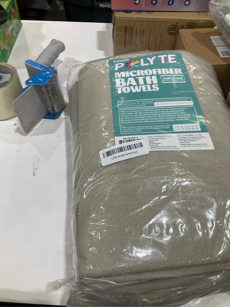 polyte microfiber quick dry lint free bath towel, 57 x 30 in, pack of 4 (beige)