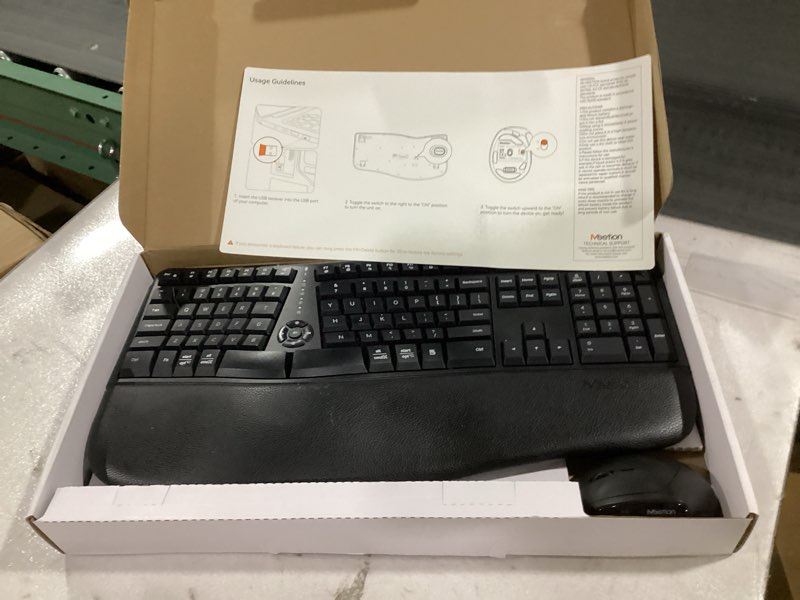 Condition photo showing item condition for MEETION Ergonomic Keyboard and Mouse, Wireless Keyboard with Vertical Mouse, Split Curved Keyboard with Wrist Rest, Natural Typing USB Receiver Rechargeable Full Size, Windows/Mac/PC/Laptop, Large Large Black