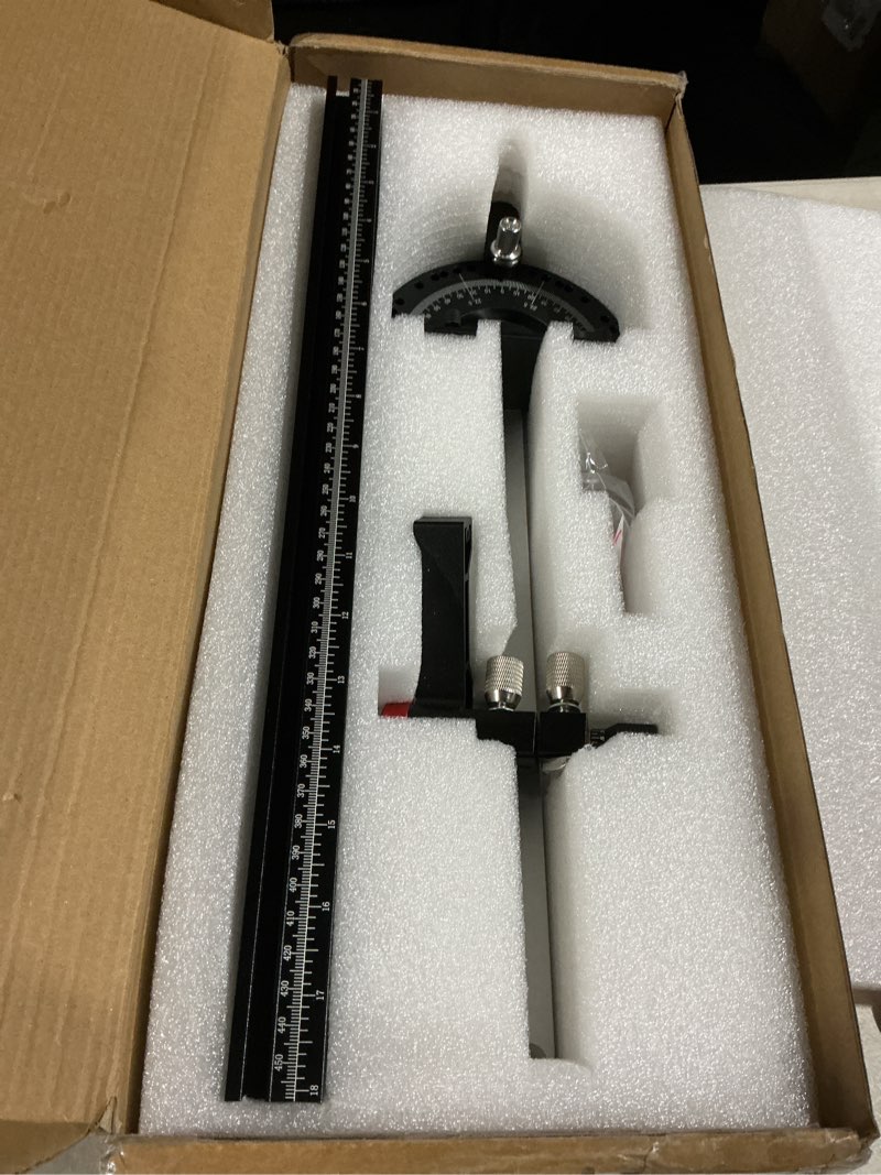 Condition photo showing Good Condition for goingmake compact table saw miter gauge with 360mm fence and multifunction flip stop and positive angle stops, miter gauge for table saw accessories, for woodworking cuts, fits 3/4"x3/8" slot