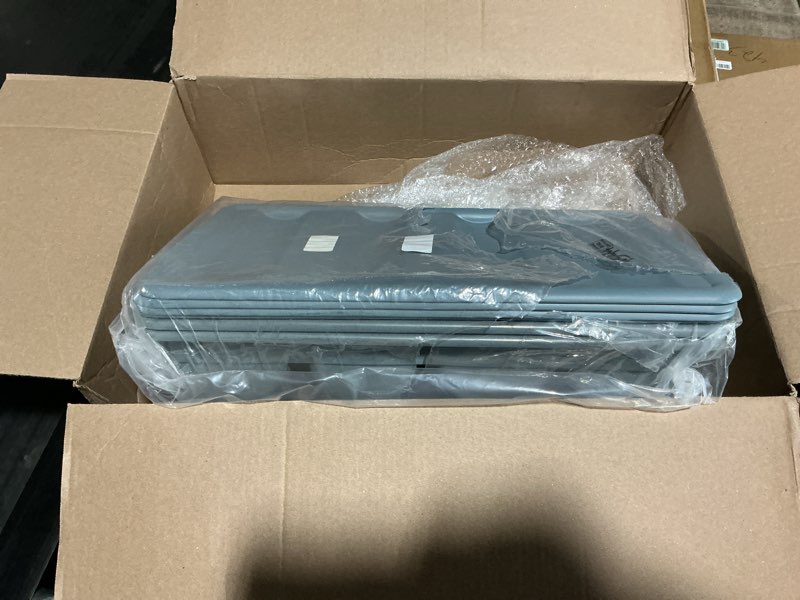 Condition photo showing Good Condition for maxdot 3 pcs 20.5 x 11.9 x 3.7 inch silverware organizer with lid, commercial 4-compartment restaurant kitchen cutlery tray, plastic silverware storage container, condiments holder (grayish blue) grayish blue 3