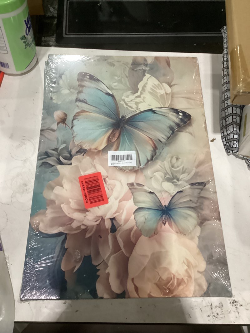 3pcs butterfly and floral canvas wall art pink elegant peony florals wall decor pictures rustic farmhouse floral posters prints paintings for living room bedroom bathroom decoration prepare to hang butterfly flowers 24l" x 16w"-canvas