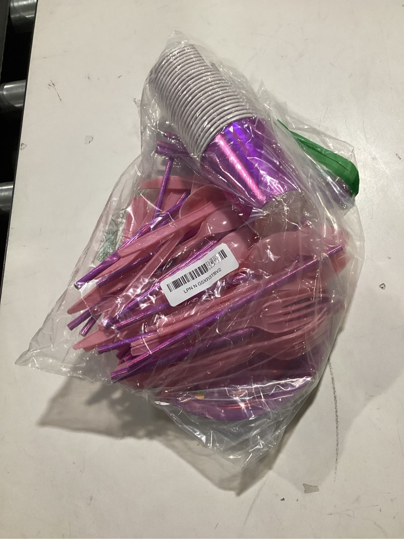 Iridescent Pink Party Supplies Decorations Serve 25, Hot Pink Holographic Paper Plates and Napkins S