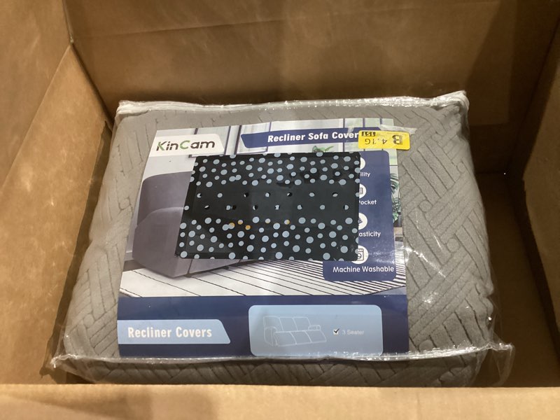 Condition photo showing Good Condition for KinCam Recliner Covers, Stretch Reclining Chair Covers, Recliner Sofa Slipcovers Stripe Jacquard Recliner Couch Covers Furniture Protector Covers for Pet Kid (3 Seater, Light Gray) Light Gray 3 Seater