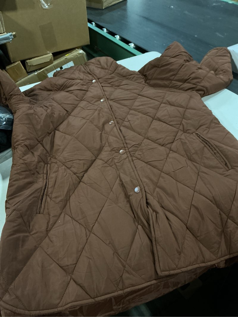 Condition photo showing Good Condition for women’s puffy jacket button up front quilted stitched brown size xl new