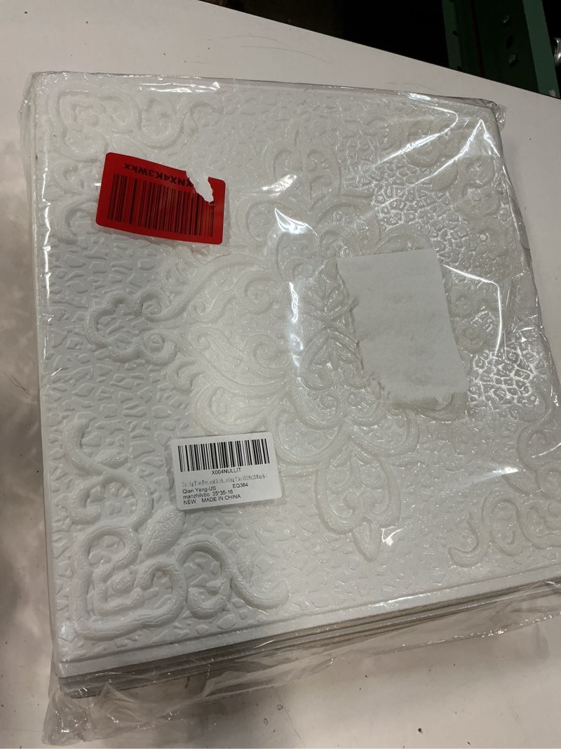 Condition photo showing New/Like New for peel and stick ceiling tiles, ceiling tiles foam 16 pcs, covered 21 sq.ft, 3d wall panels, easy to install and cut for ceil & interior wall decor, symmetra bloom pattern (13.8 x 13.8 inch) 16pcs symmetra