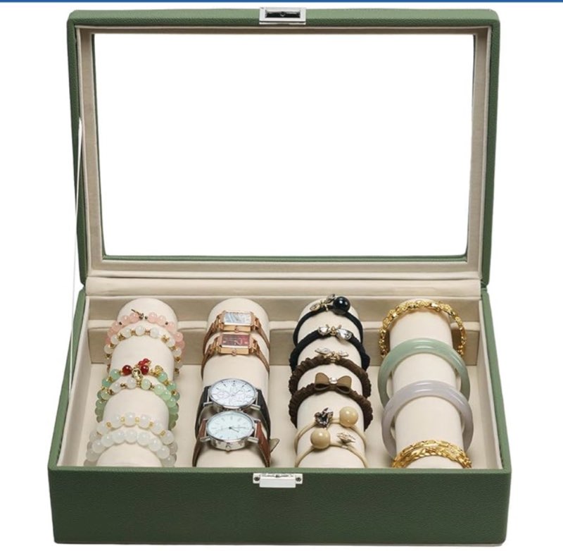 XHMQYC Bracelets Organizer Rods Bangles Display Holder, Clear See through Lid Leather Velvet Jewelry
