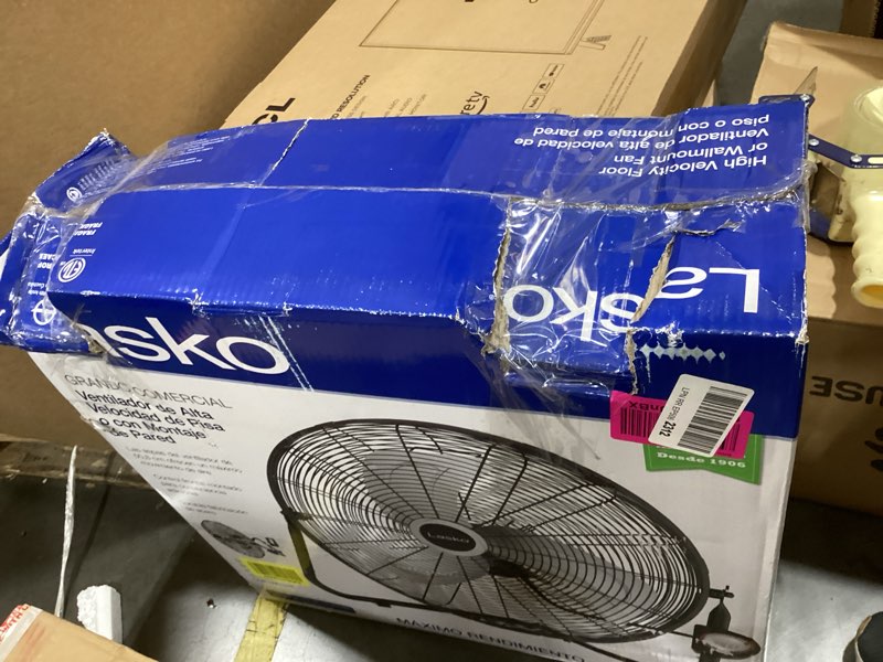 Condition photo showing New/Like New for lasko 20" black high velocity wall mount fan with pivoting head - 3 speeds, ideal wall mount fan or floor fans for home, garage, attic, 2264qm black silver