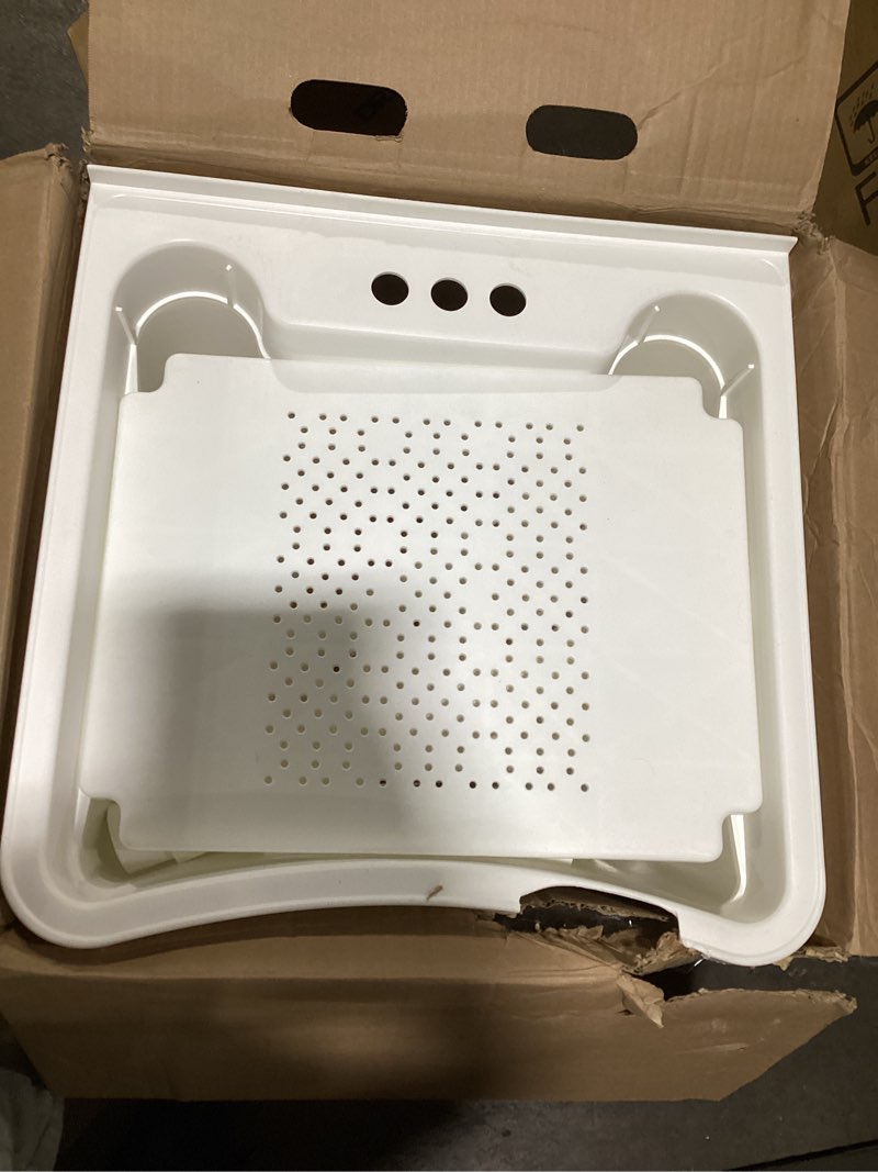 Condition photo showing item condition for Zenna Home Utility Sink for Laundry Room and Garage, Freestanding Laundry Sink for Garage or Kitchen, Indoor & Outdoor Utility Tub with Pull-Out Faucet, Towel Bar, 24" W x 24" D x 36.75" H, White