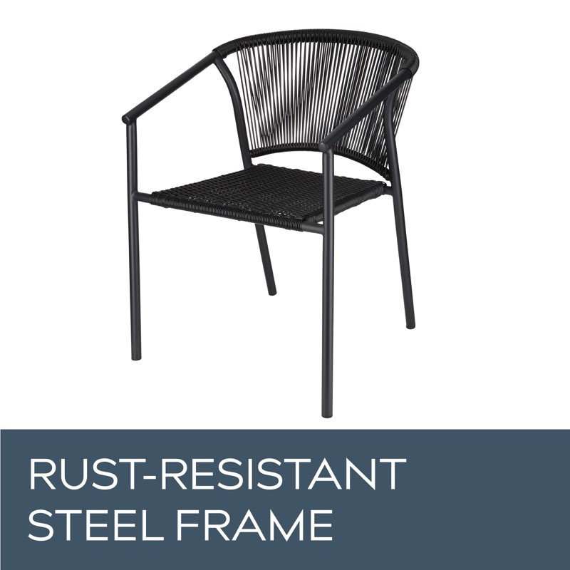  style selections pelham bay wicker stackable black steel frame stationary dining chair with