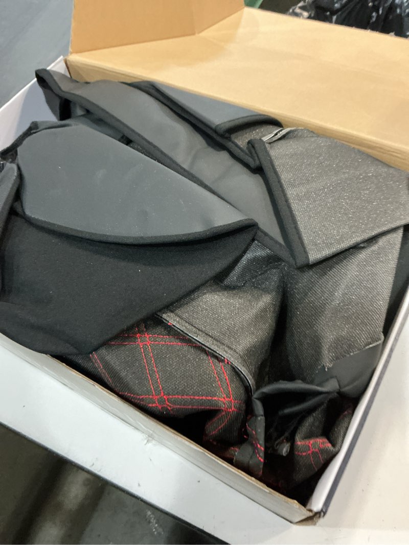 Condition photo showing As Is for car seat covers full set, breathable and waterproof napa leather car seat cover, interior universal fit for cars, sedans, suvs, vans, trucks (full seat, black + red) n3 black red full set