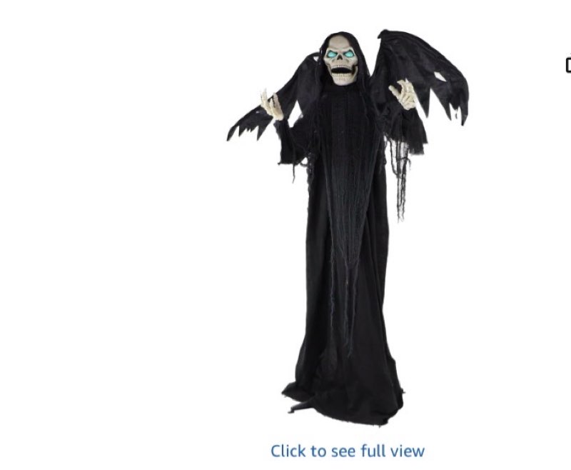 Haunted Hill Farm Life-Size Scary Talking Winged Reaper, Halloween Animatronic with Touch Activated Lights and Sound, Battery Operated Indoor or Covered Outdoor Halloween Decorations, Halloween Prop
