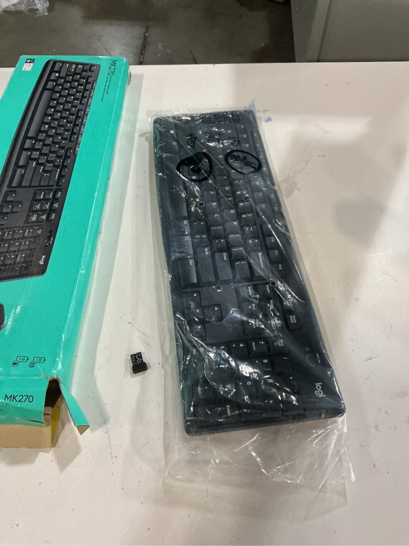 Condition photo showing As Is for Logitech MK270 Wireless Keyboard and Mouse Combo for Windows, 2.4 GHz, 8 Multimedia Keys, PC, Laptop, Wireless Keyboard Compact Mouse Combo - Black Black 1 Pack Combo (missing mouse)