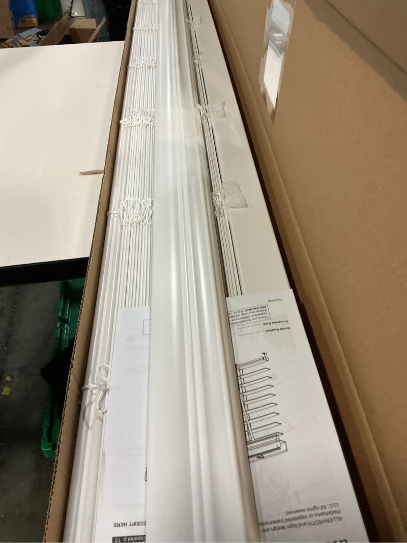 Condition photo showing Good Condition for allen + roth 2-in slat width 54-in x 72-in cordless white faux wood room darkening horizontal blinds