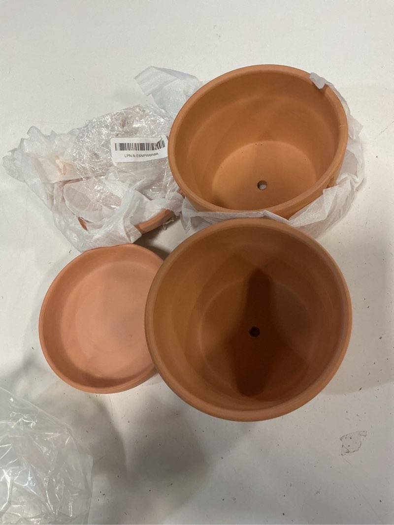 Condition photo showing Good Condition for fcacti 4 pack 6 inch terracotta shallow succulent pot - large terra cotta clay pots with saucer, round shallow terra-cotta bonsai pot with drainage hole for indoor/outdoor plants 6 inches