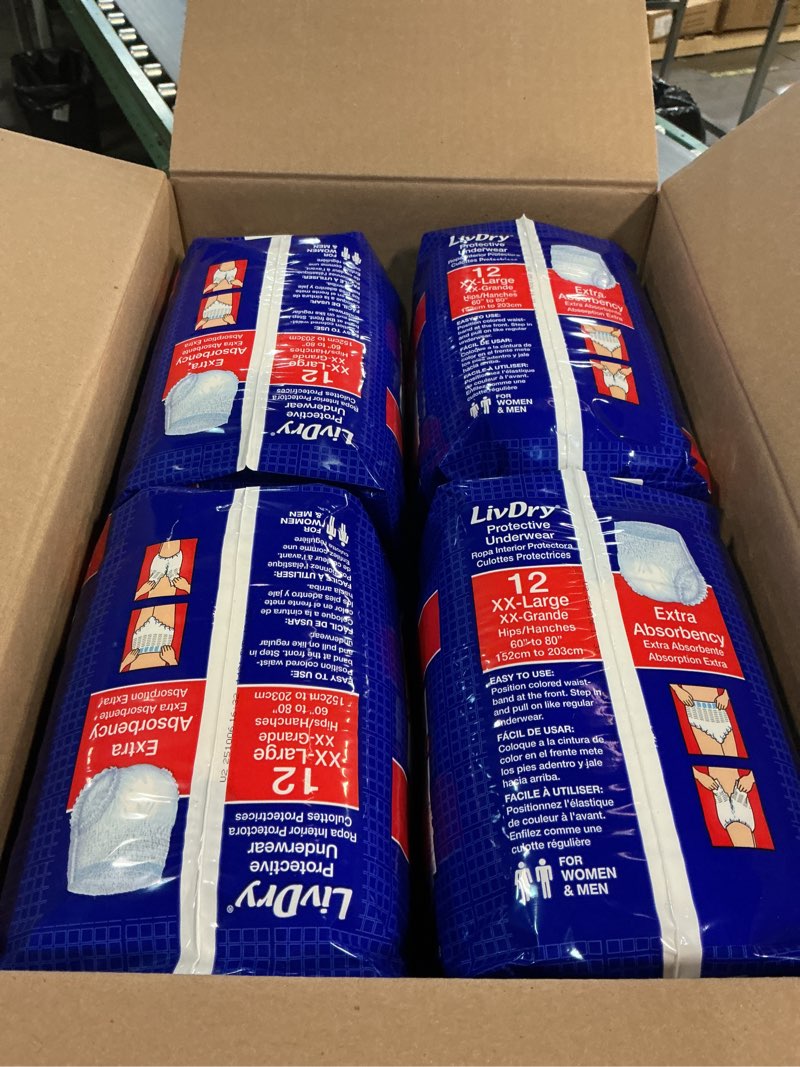 Condition photo showing New/Like New for livdry adult xxl incontinence underwear, extra comfort absorbency, leak protection, xx-large, 48-pack xx-large (48 count)