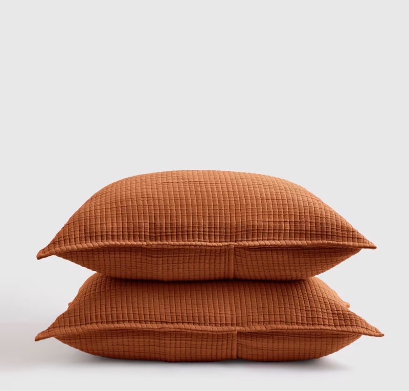 quince organic ribbed cotton shams standard  in terracotta
