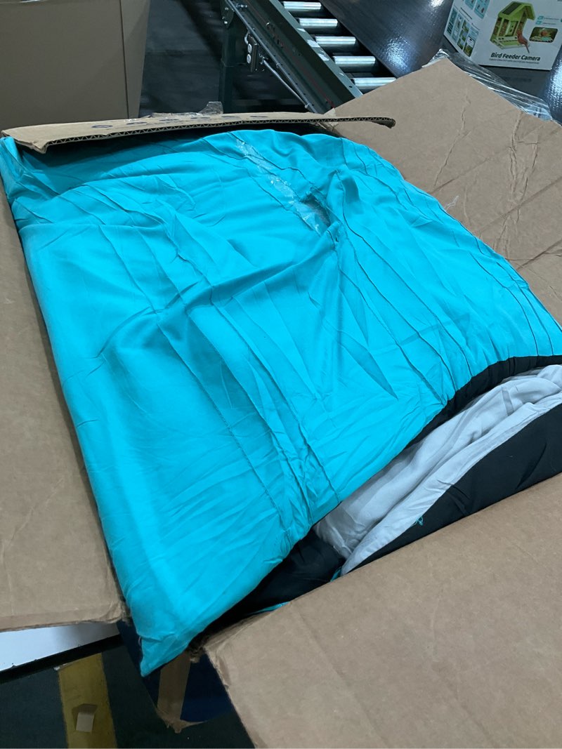 Condition photo showing As Is for Chezmoi Collection Napa 7-Piece Luxury Leaves Scroll Embroidery Bedding Comforter Set (Oversized King, Teal Blue/Gray/Black) Teal Blue/Gray/Black Oversized King