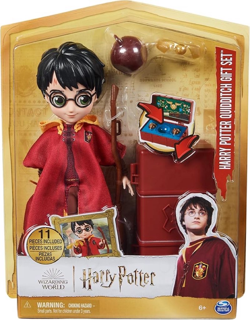 wizarding world harry potter, 8-inch harry potter quidditch doll gift set with robe and 9 doll accessories, 11 pieces, kids toys for ages 6 and up