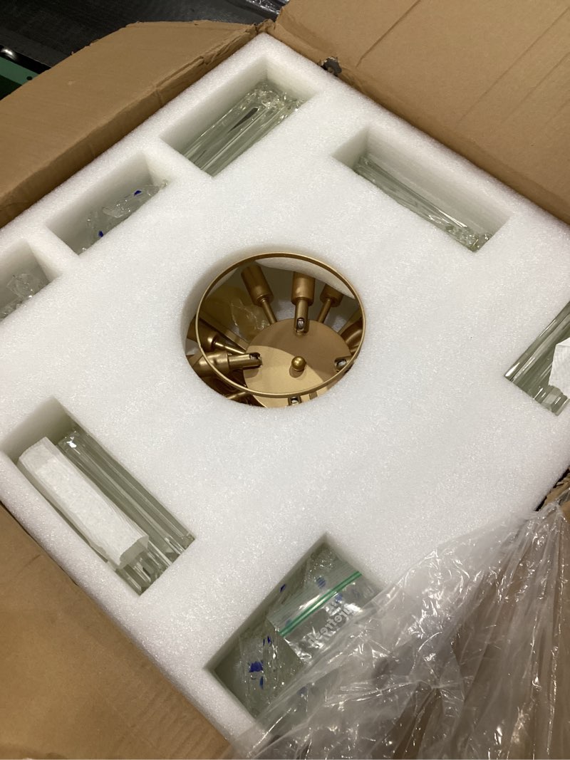 Condition photo showing New/Like New for Gold Crystal Chandeliers, 24” Modern Round Chandelier for Dining Room 3 Tiers 12 Lights Ceiling Pendant Light Fixtures Large Ceiling Chandeliers for Foyer Living Room Bedroom Gold-Blue 24 inches