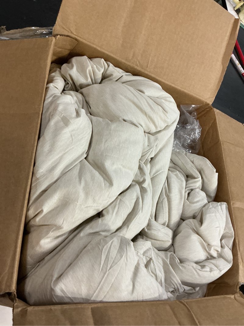 Condition photo showing As Is for bedsure california king comforter set - beige soft bedding for all seasons, cationic dyed bed set, 3 pieces, 1 california king size comforter (104"x96") and 2 pillow shams (20"x36"+2") california king 05 - beige
